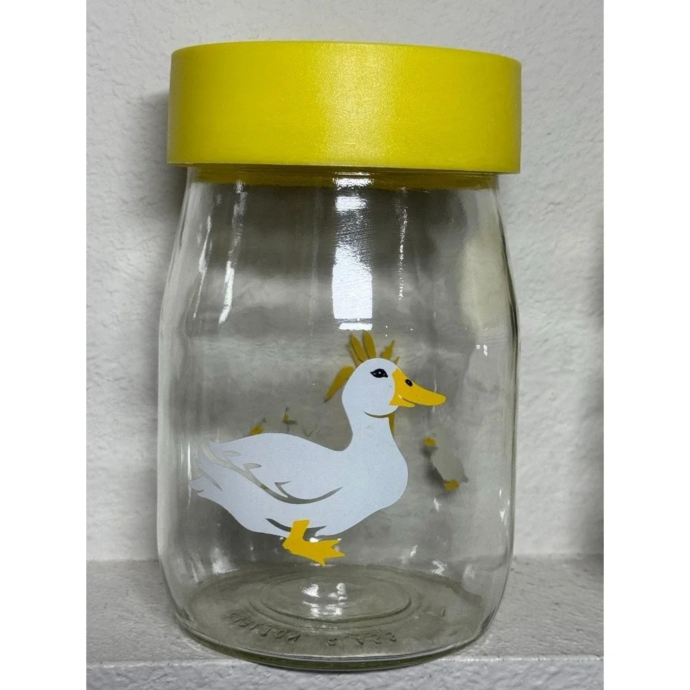 Vintage Duck Glass Canister Set Yellow Lid 80s‎ Kitchen Farmhouse Sun Tea Jars